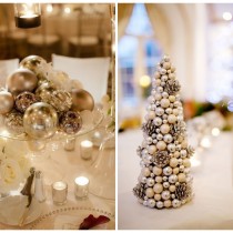 Decor auriu pentru nunta de iarna cu tema Winter Wonderland