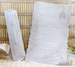 Invitatie de nunta pergament cu motive florale si sigiliu