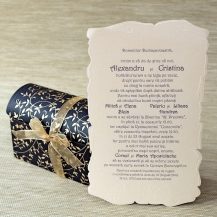 Invitatie de nunta pergament in cufar cu model floral