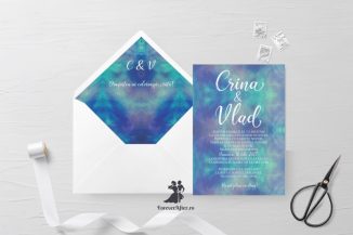 Invitatie de nunta tip card Blue watercolor