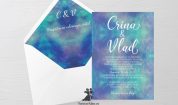 Invitatie de nunta tip card Blue watercolor