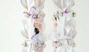 Lumanare nunta lila 60 cm sculptata la ambele capete