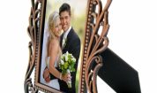 Marturie de nunta rama foto din metal cu model stilizat si stativ