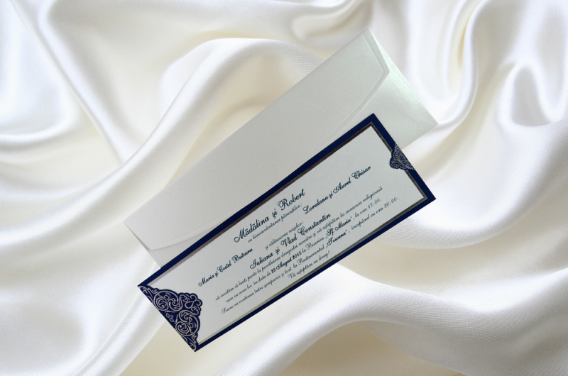 Invitatie de nunta argintiu cu bleumarin