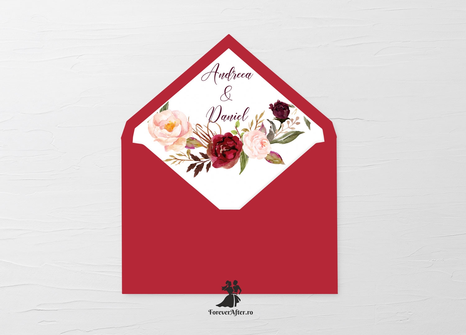 Liner pentru plic invitatii de nunta cu coronita de flori