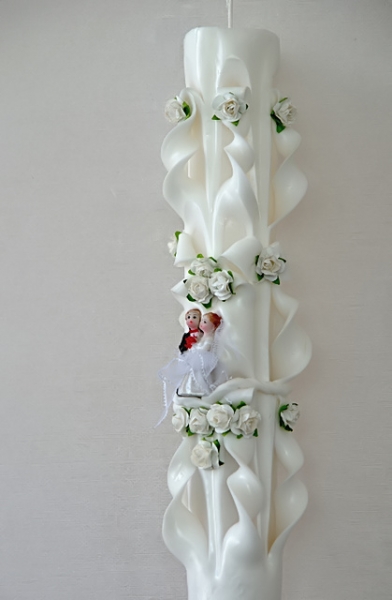 Lumanare nunta alba 120 cm sculptata la ambele capete
