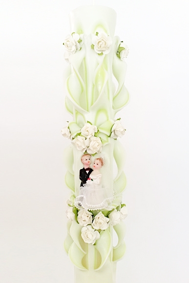 Lumanare nunta verde fistic 60 cm sculptata la ambele capete
