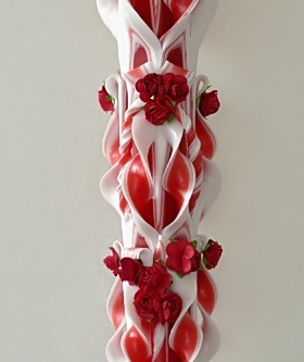 Lumanare rosie nunta 120 cm sculptata la capatul superior
