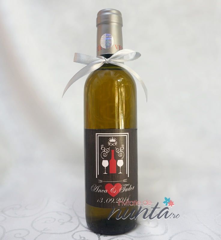 Marturie sticla de vin cu inimioara si fundita gri 375 ml 