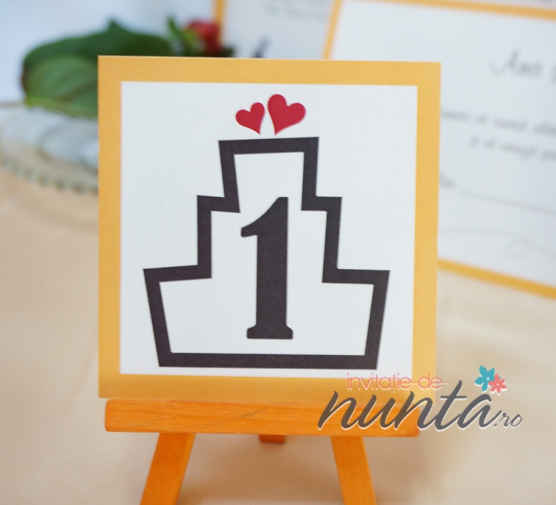 Numar de masa cu chenar si inimi Orange Retro Love